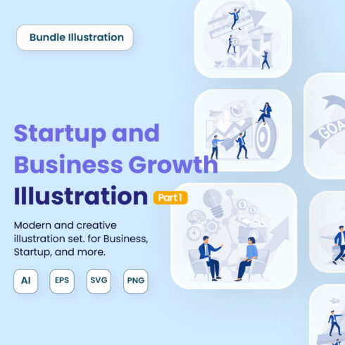Startup & Business Growth Kit UI Illustrations for Web Apps & Presentations cover image.