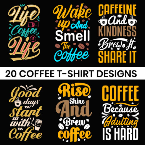 20 Typography Coffee T-Shirt Design cover image.