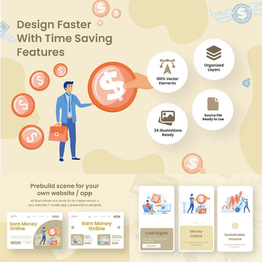 Digital Income Illustration Design preview image.