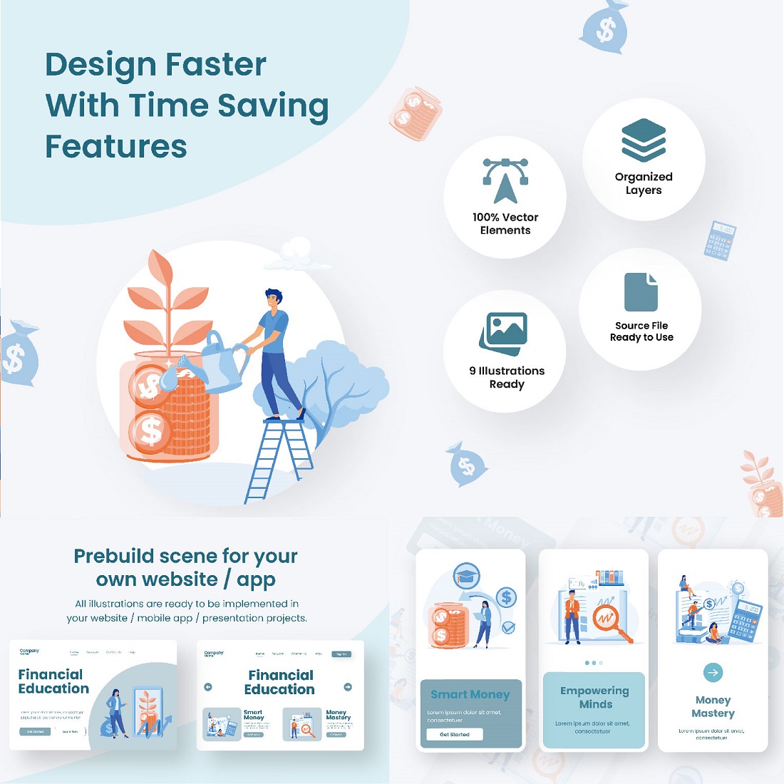 Education & Finance Illustrations for Presentations, Apps, & Web preview image.