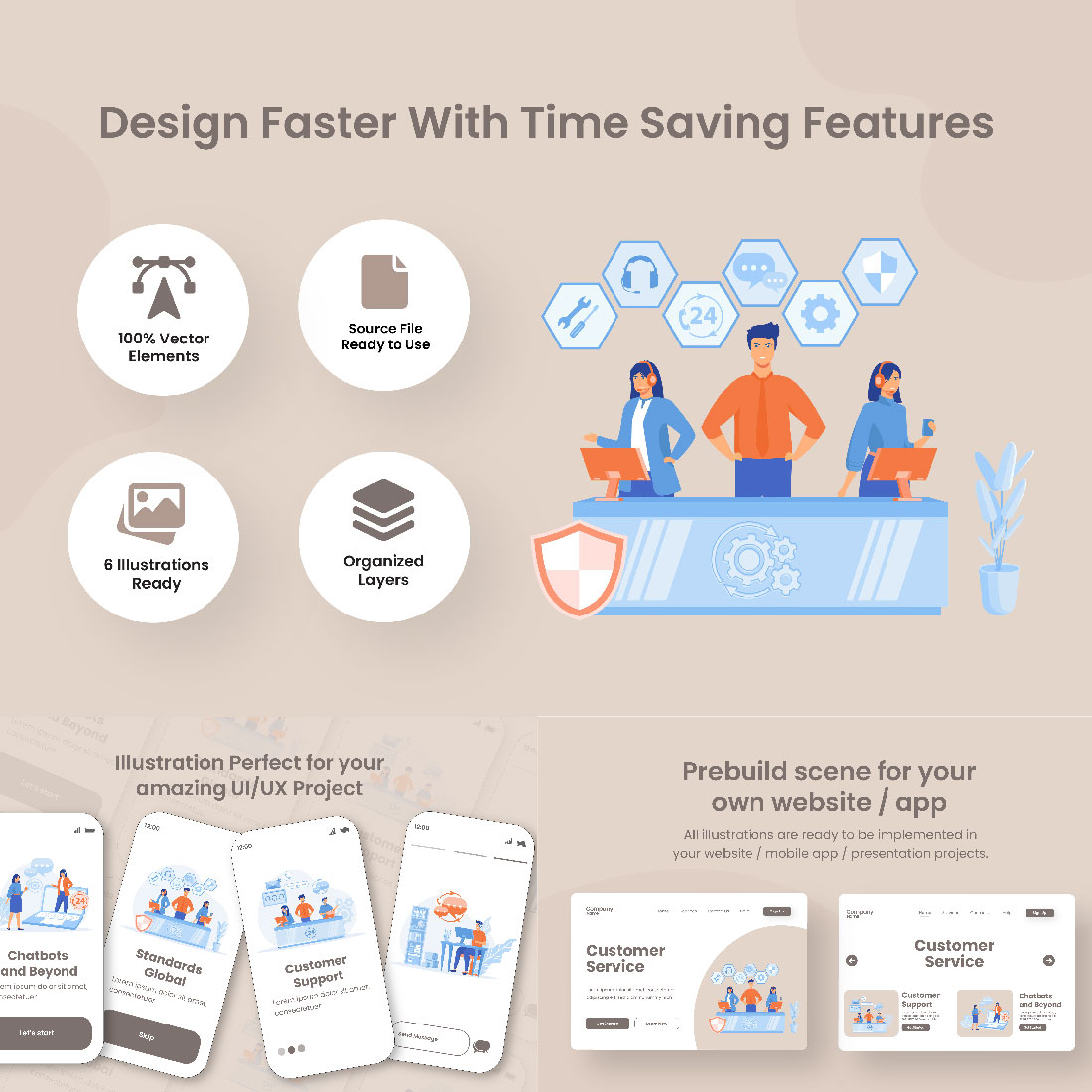 Customer Support & Assistance Service Illustration Design preview image.