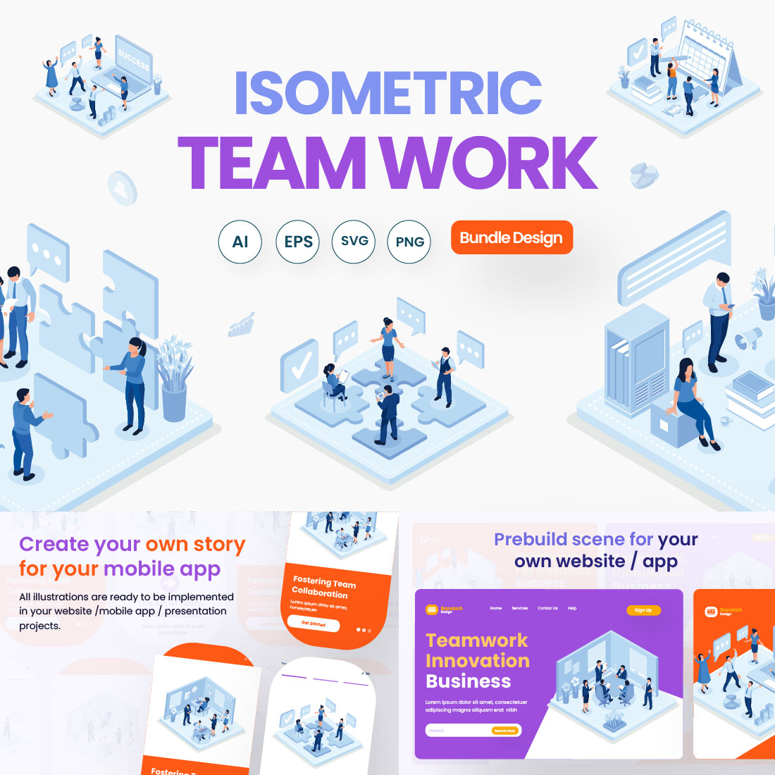 12 Teamwork Illustrations for Web Applications & Presentations preview image.