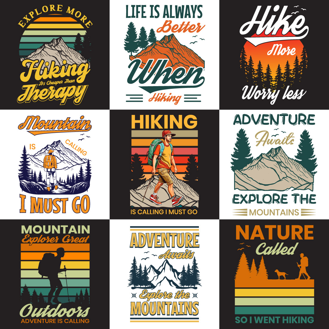 30 awesome Hiking Outdoor Explore T-Shirt Design Bundle preview image.