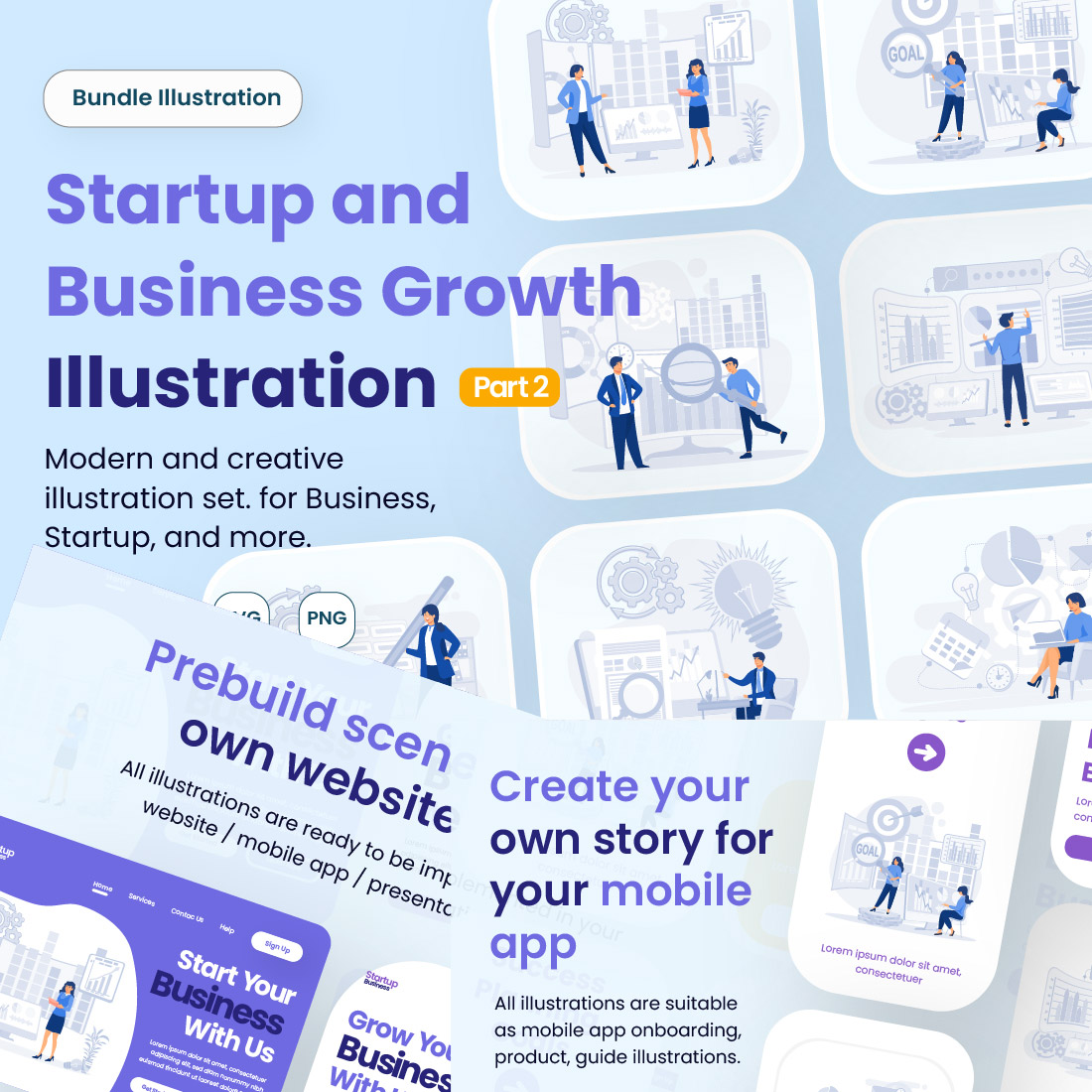 Startup & Business Growth Kit UI Illustrations for Web Apps & Presentations preview image.