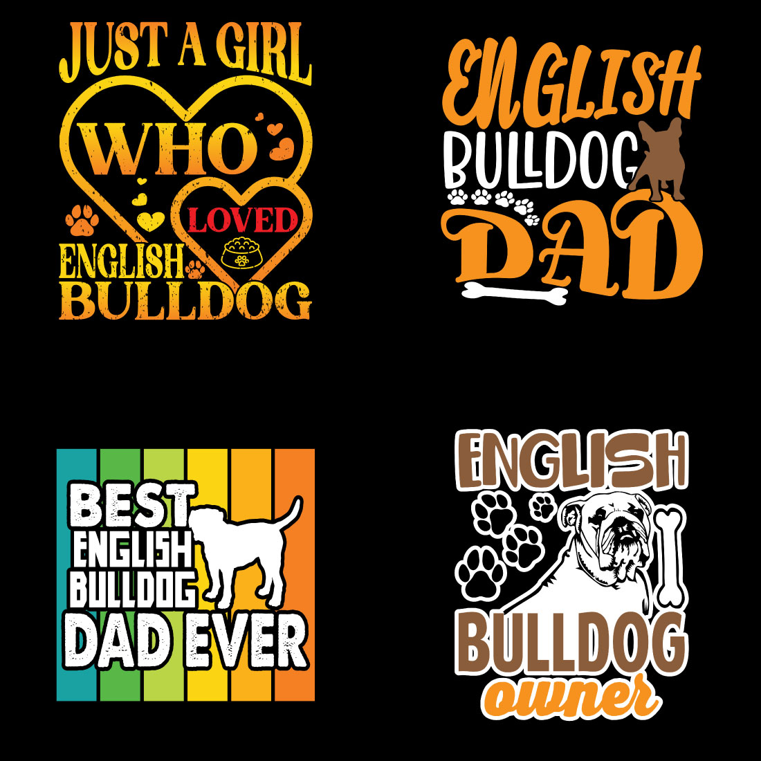 English bulldog t shirt design bundle preview image.