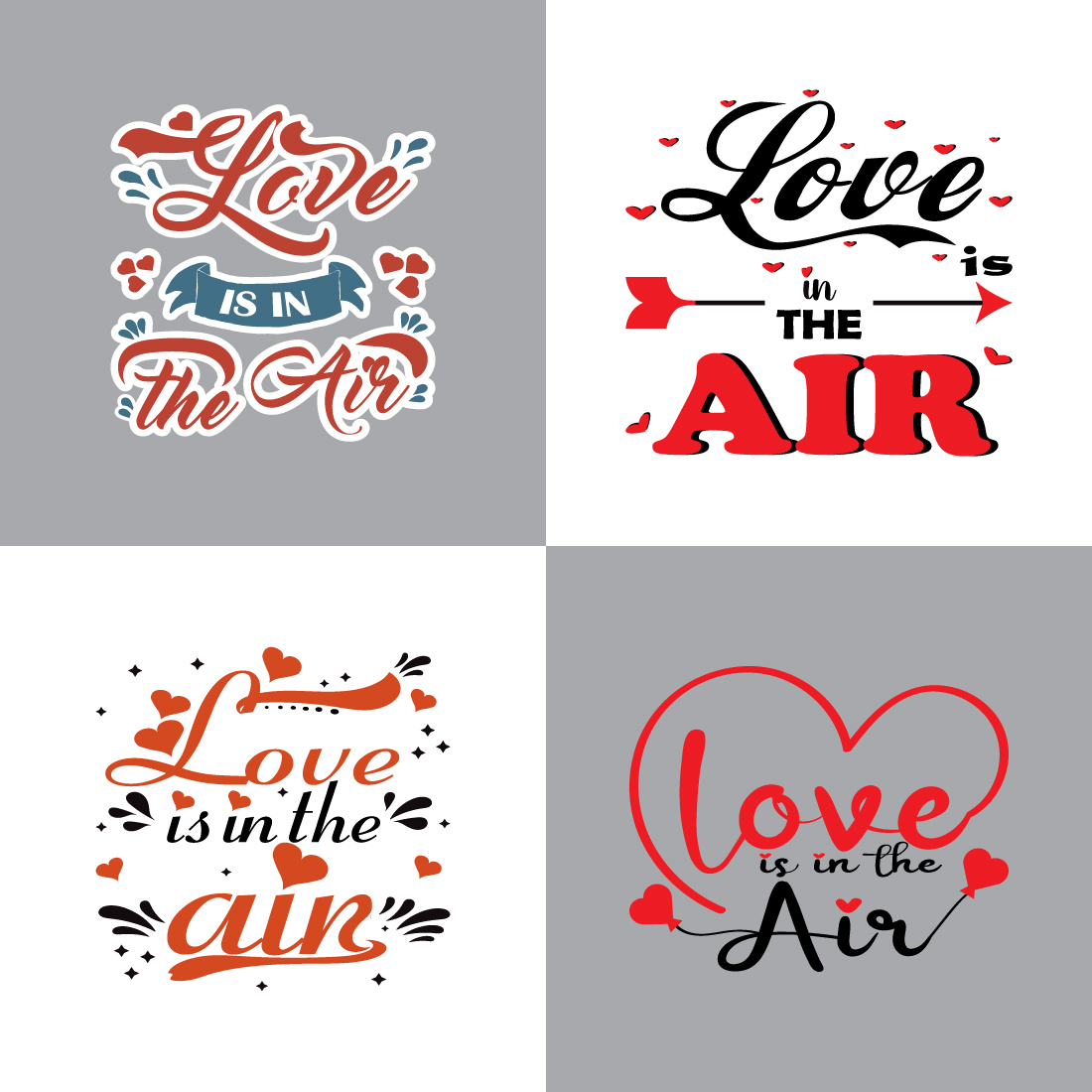 Love is in the Air Lettering Valentine's Day Typography Bundle Design Vector preview image.