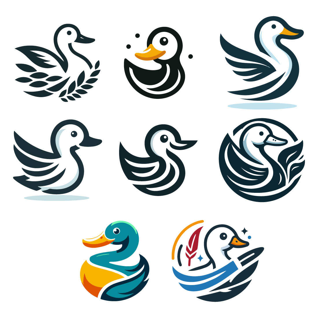 8 Duck Logos Vector Illustration preview image.