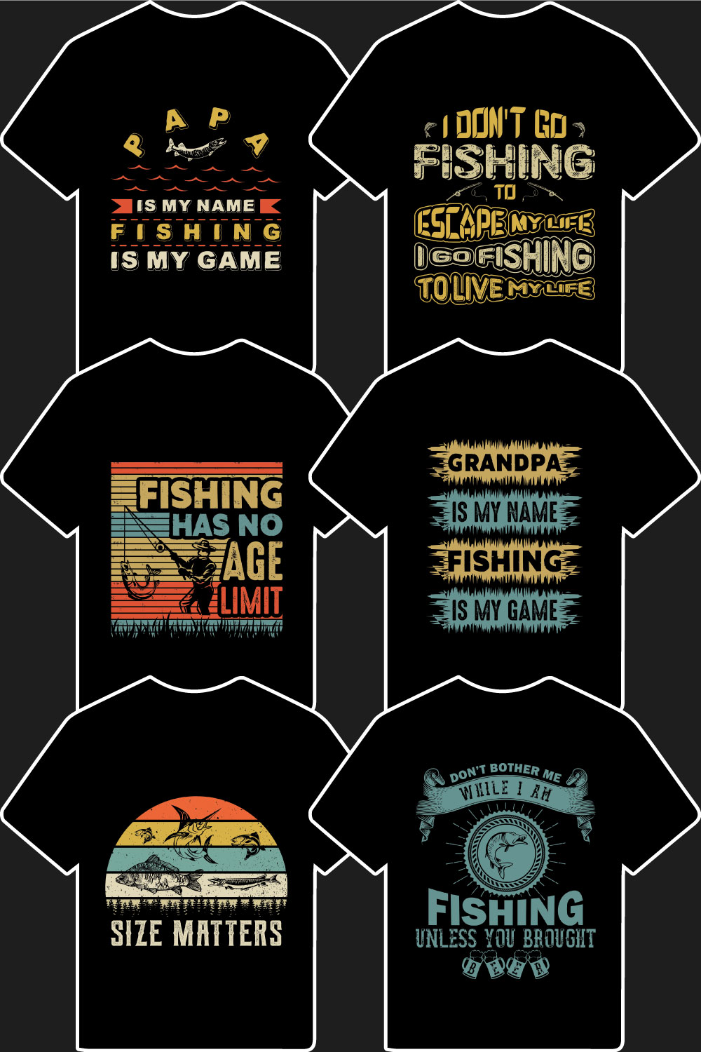 Fishing T shirt Designs Bundle pinterest preview image.