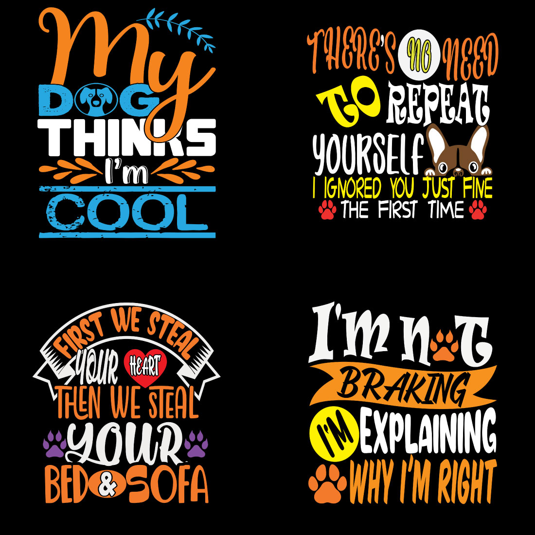 Dog typography and graphics t shirt design bundle preview image.