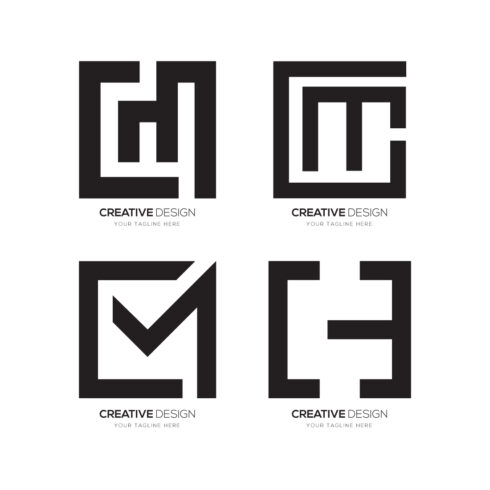 Set of letter CM rectangle shape logo design isolated on balck White background cover image.