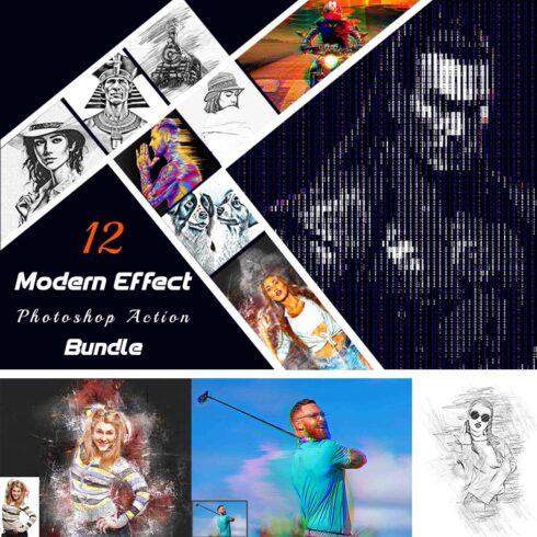 12 Modern Effect Photoshop Action Bundle cover image.