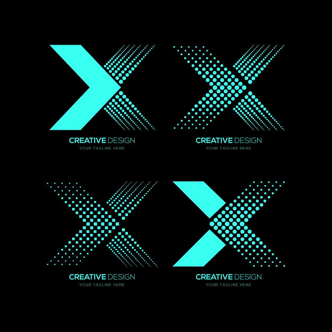 letter x dot line logo design concept isolated on balck White background preview image.