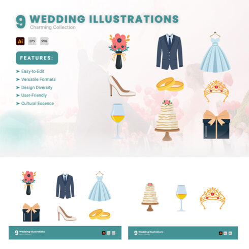 Vector Set of Hand Drawn Wedding Illustrations cover image.