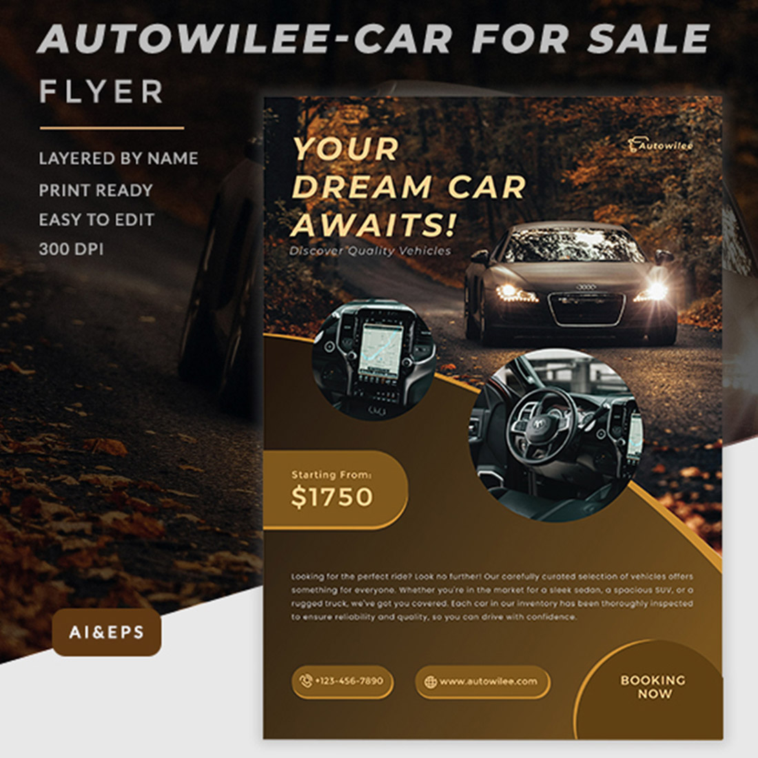 Autowilee Car For Sale Flyer Template cover image.