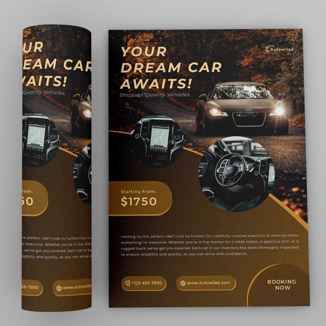 Autowilee Car For Sale Flyer Template preview image.