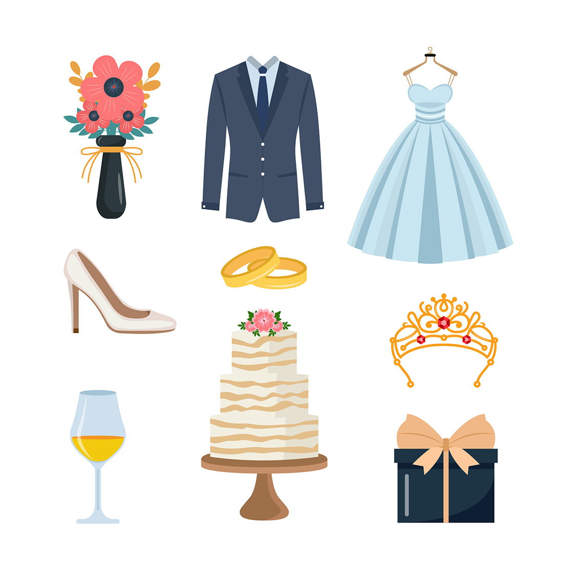 Vector Set of Hand Drawn Wedding Illustrations preview image.