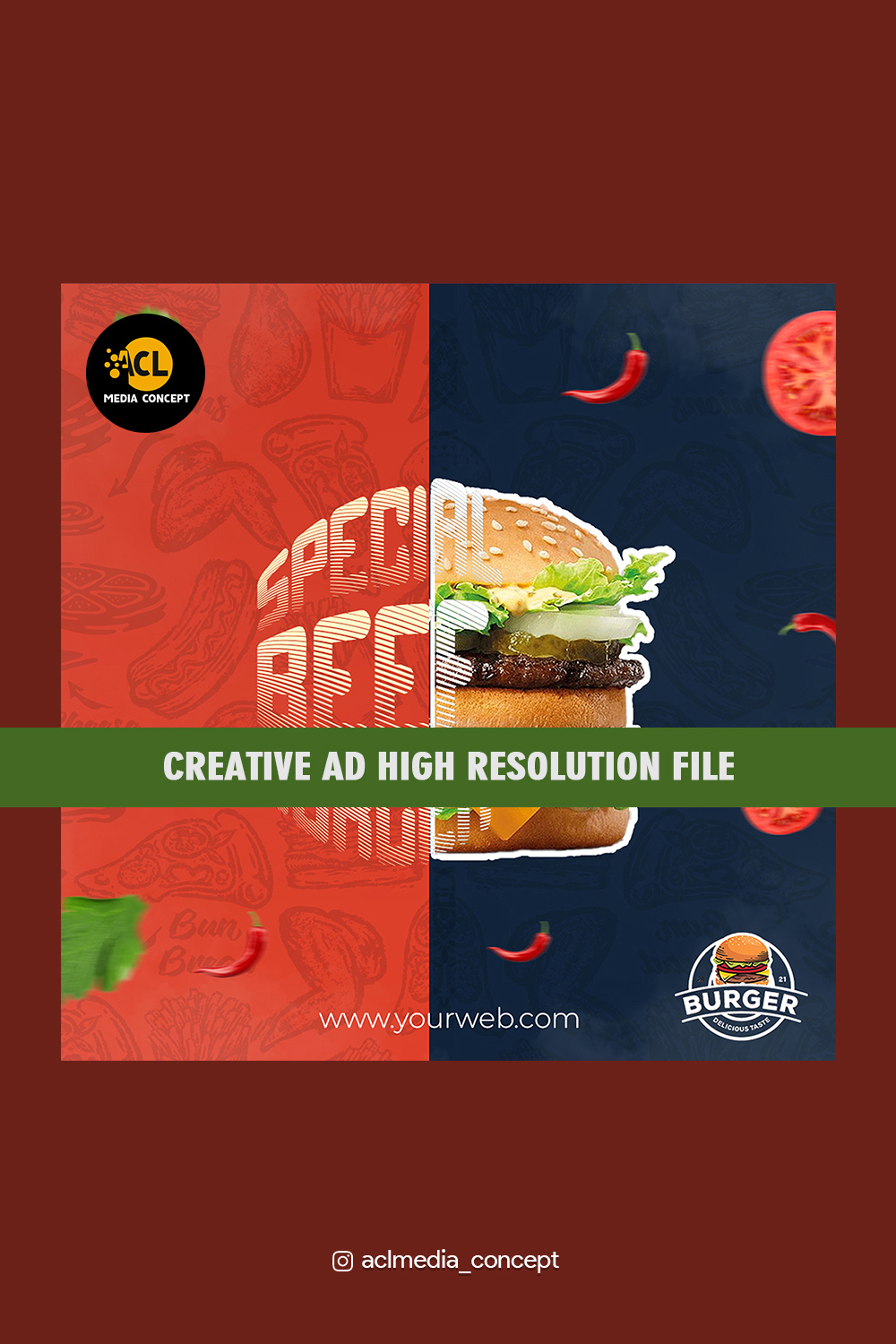 Burger Creative ad pinterest preview image.