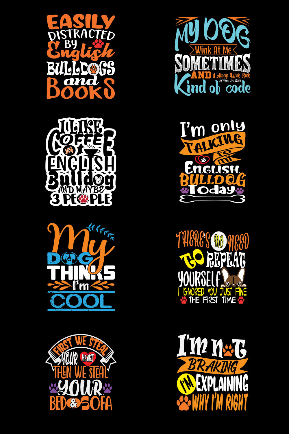 Dog typography and graphics t shirt design bundle pinterest preview image.