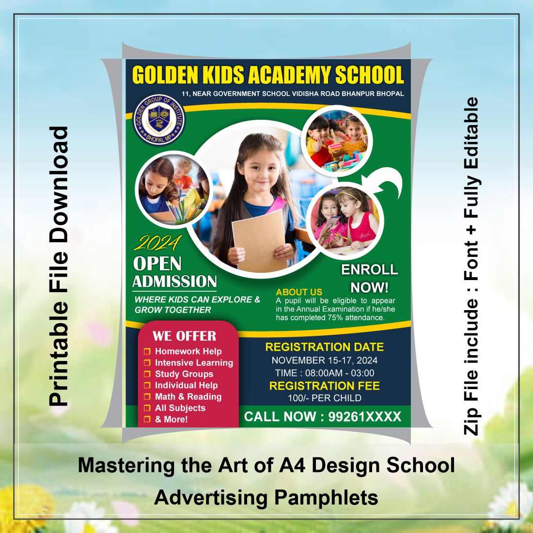 School Admission Open Flyer_Posters_Pamphlet Coral Draw Design Editable File Download cover image.