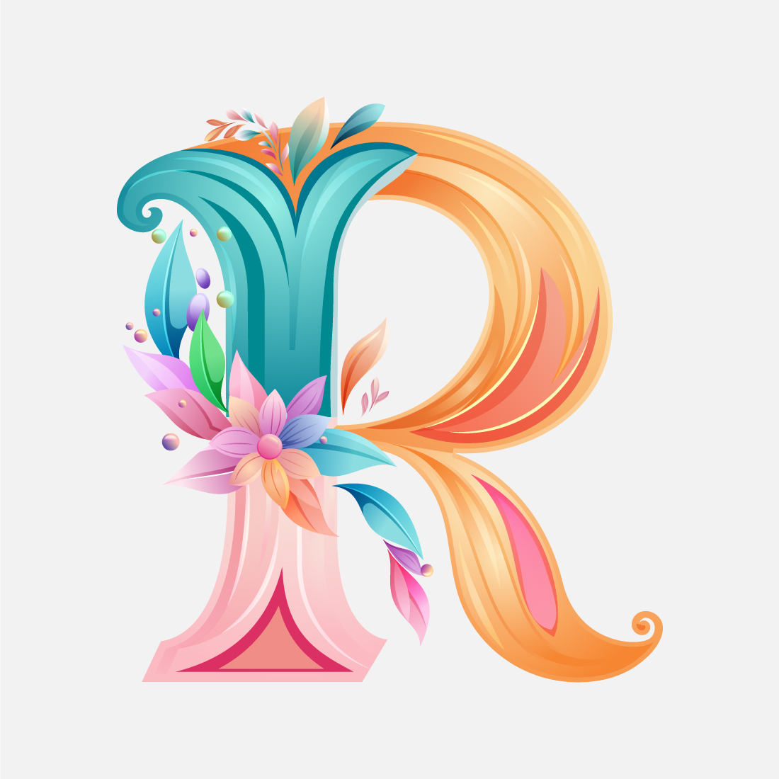 Floral alphabet R Logo for wedding invitations, greeting card, birthday, logo, poster other ideas preview image.