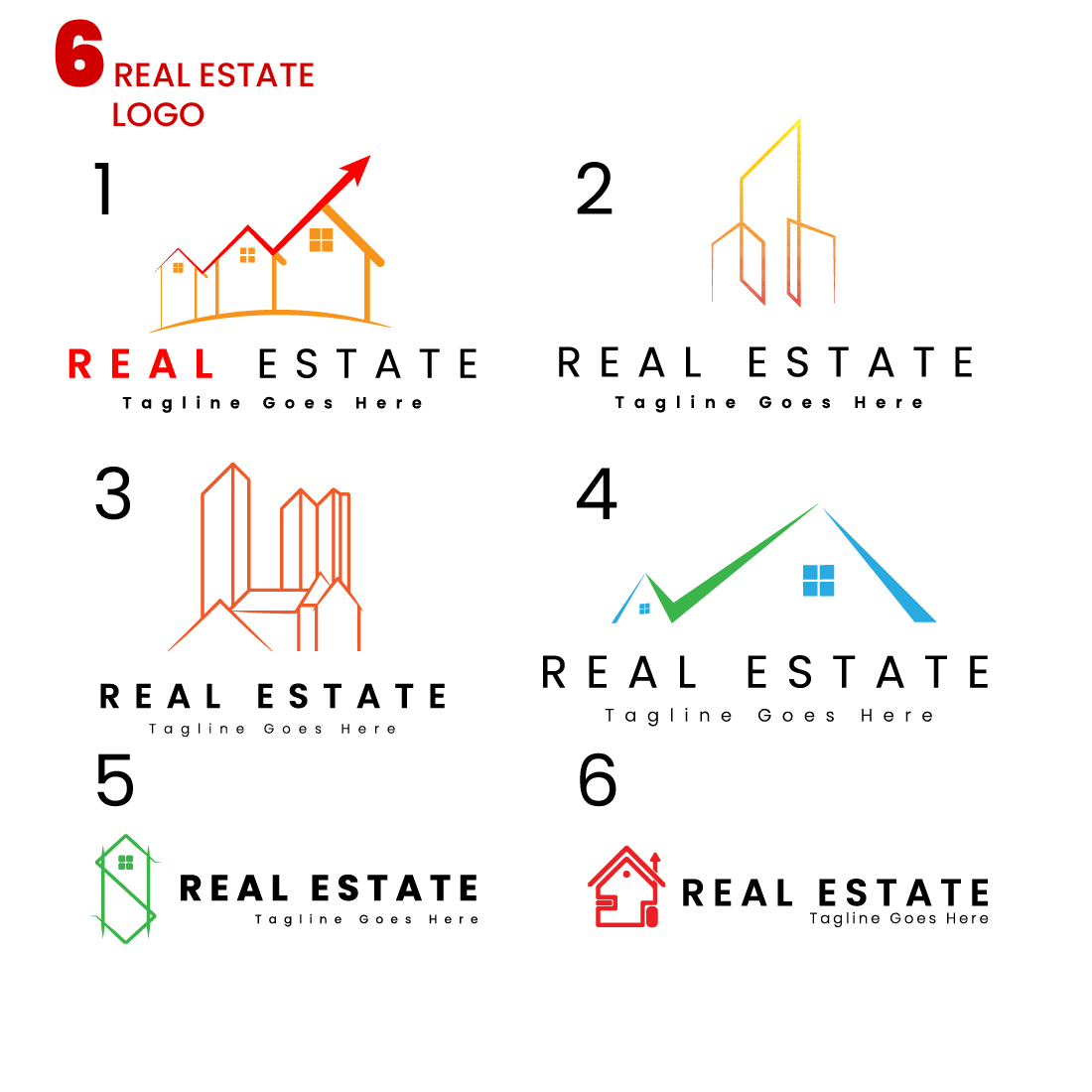 6 REAL ESTATE LOGOS bundle for business or property dealers preview image.