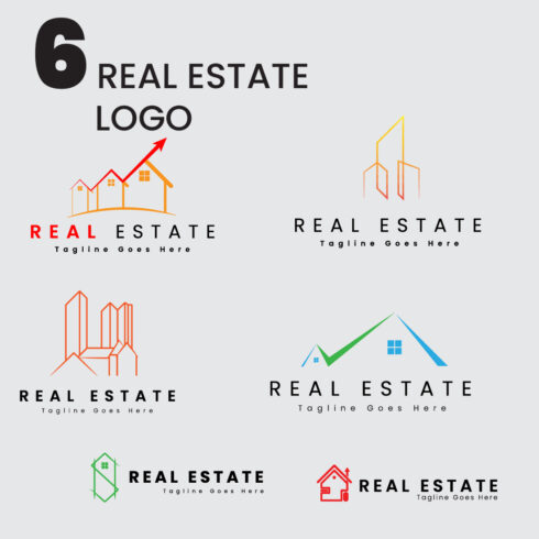 6 REAL ESTATE LOGOS bundle for business or property dealers cover image.