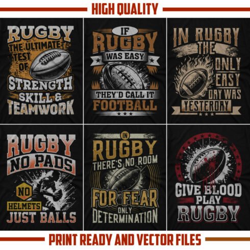 Rugby t shirt design bundle cover image.