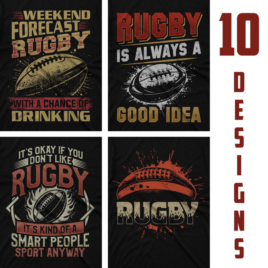 Rugby t shirt design bundle preview image.
