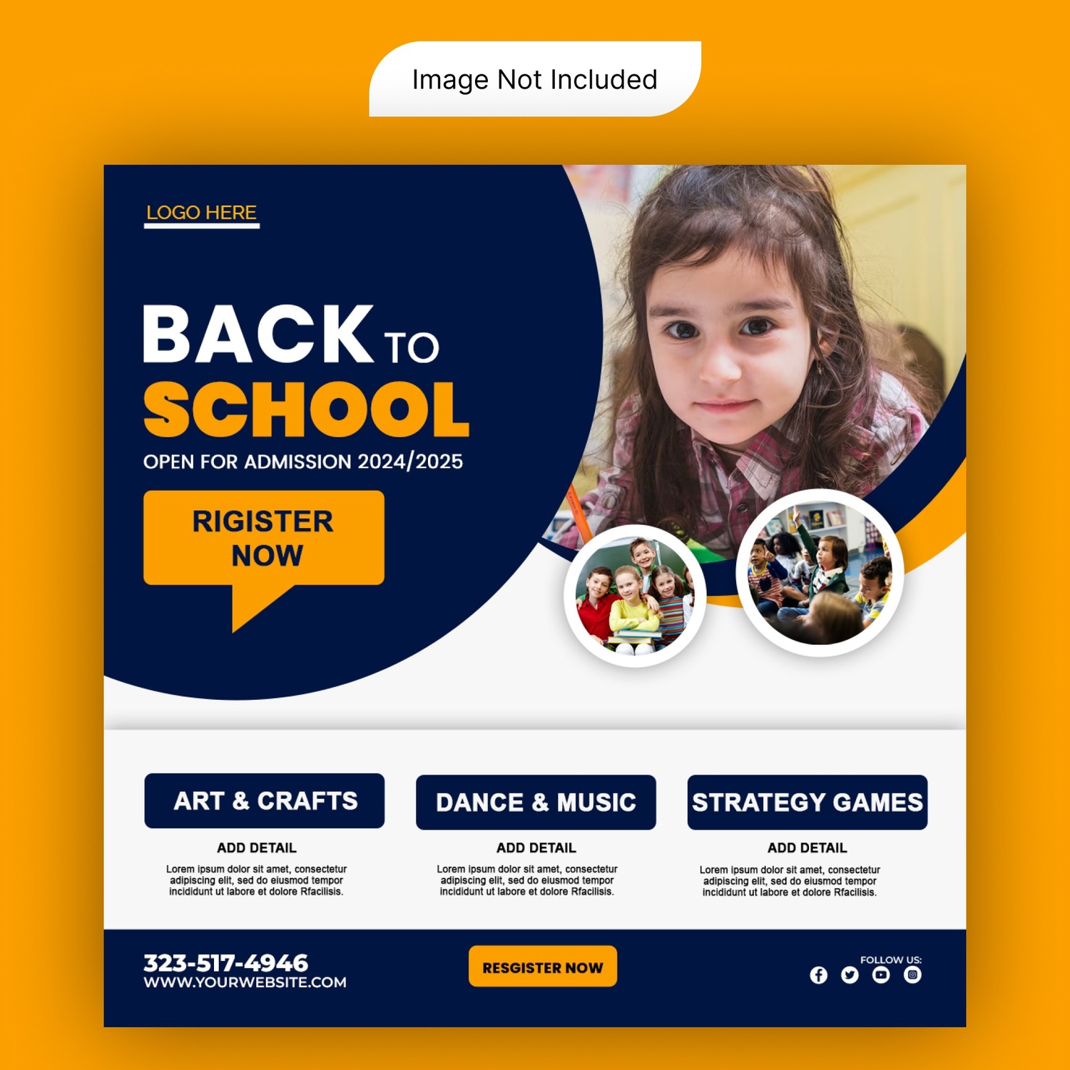 Back to school/ School Admission/ Kids Education social media Instagram/Facebook post template for your business preview image.