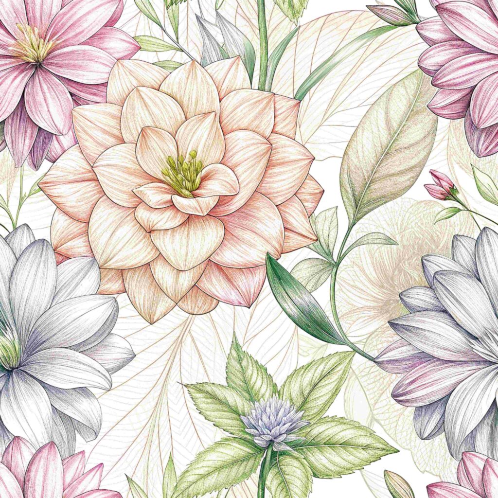 Seamless Floral Pencil Sketch Pattern Bundle - MasterBundles