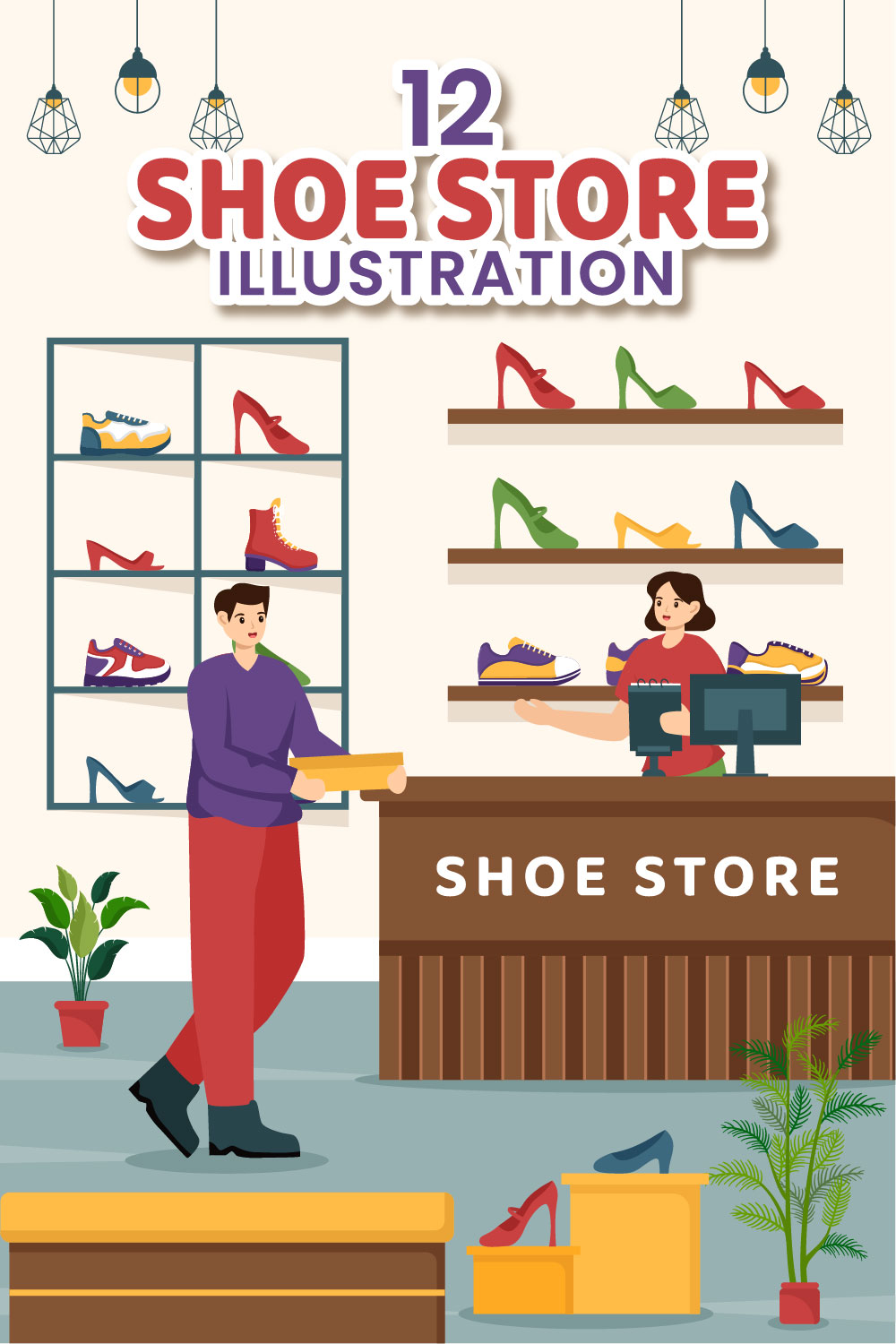 12 Shoe Store Illustration pinterest preview image.