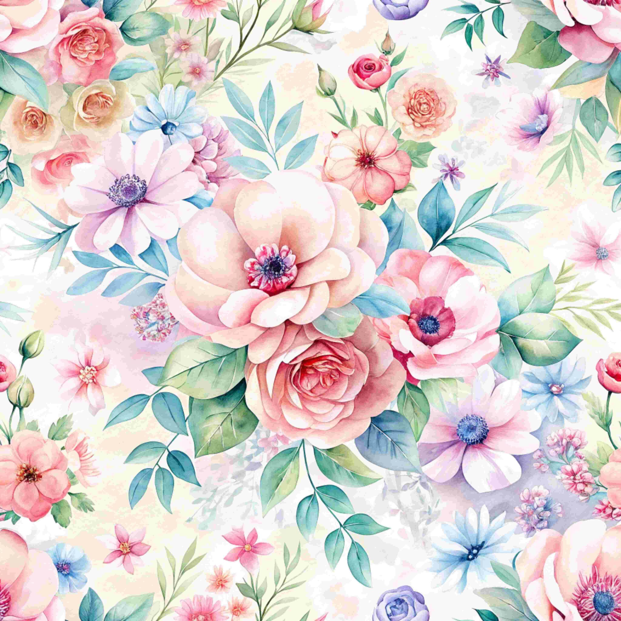 Pastel Floral Illustration Tile Pattern Bundle - MasterBundles