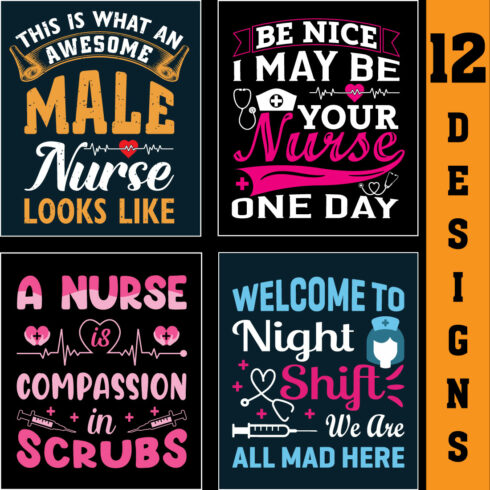 15 Nurse Typography SVG Bundle T-Shirt Design Vector Template cover image.