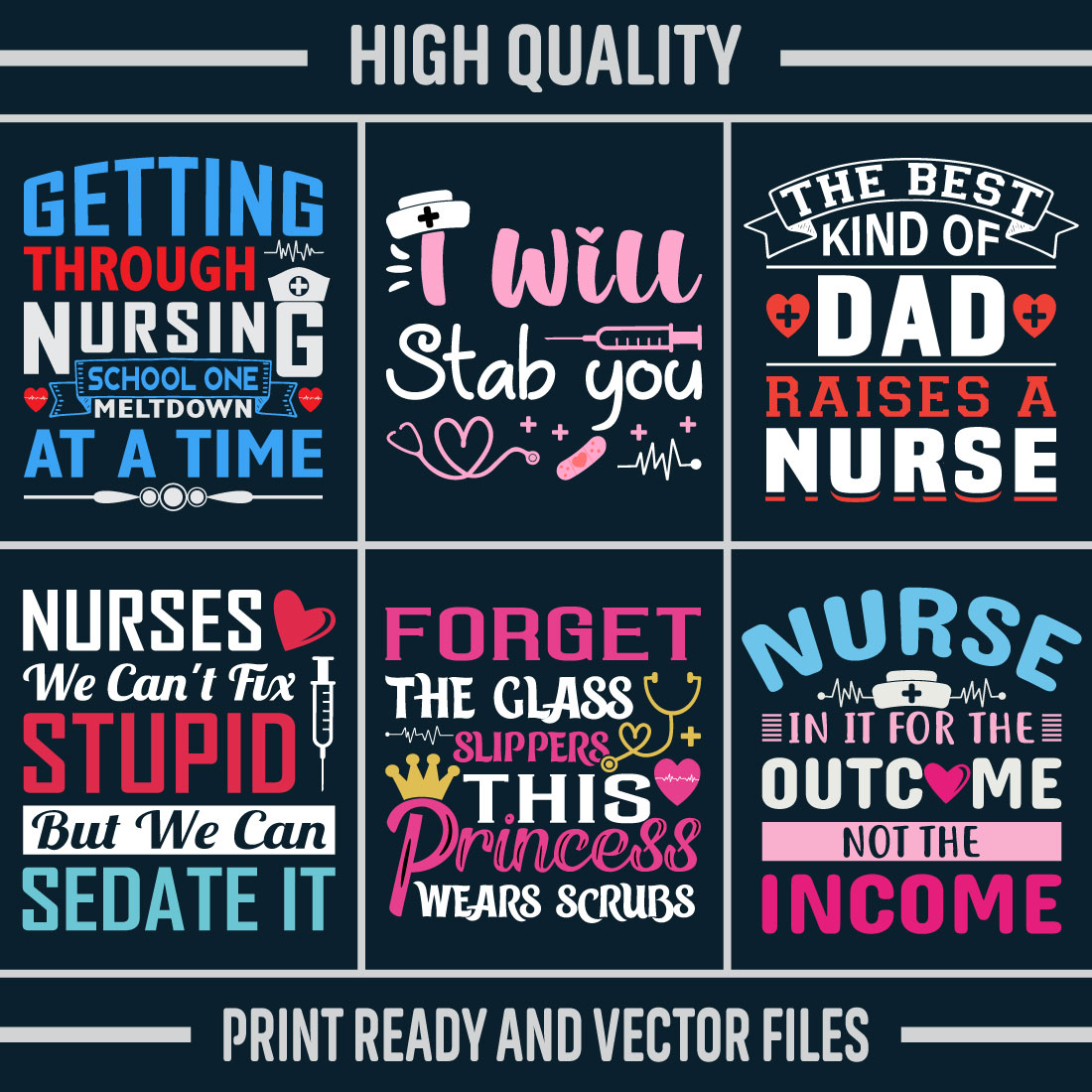 15 Nurse Typography SVG Bundle T-Shirt Design Vector Template preview image.