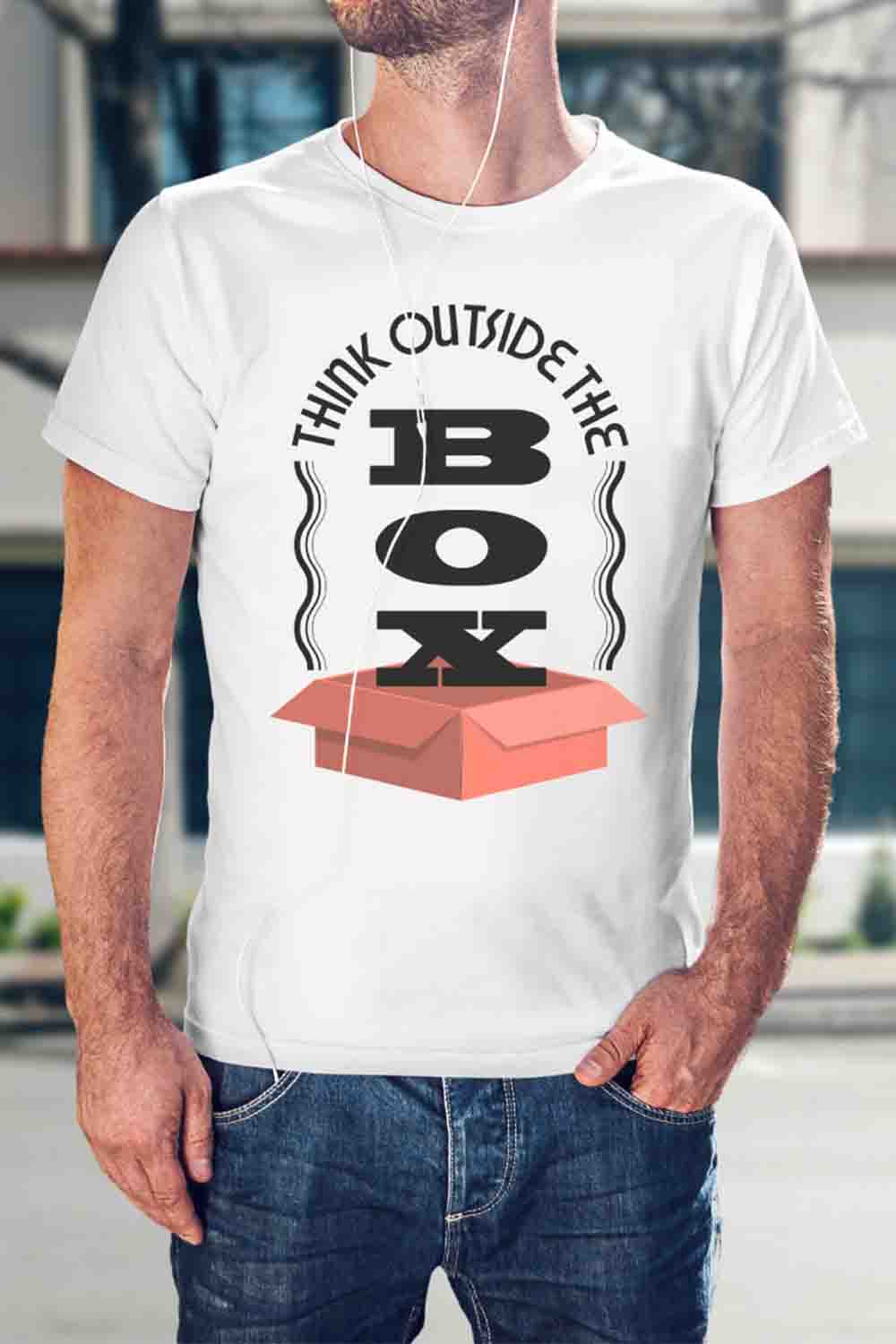 Think outside the box tshirt design pinterest preview image.
