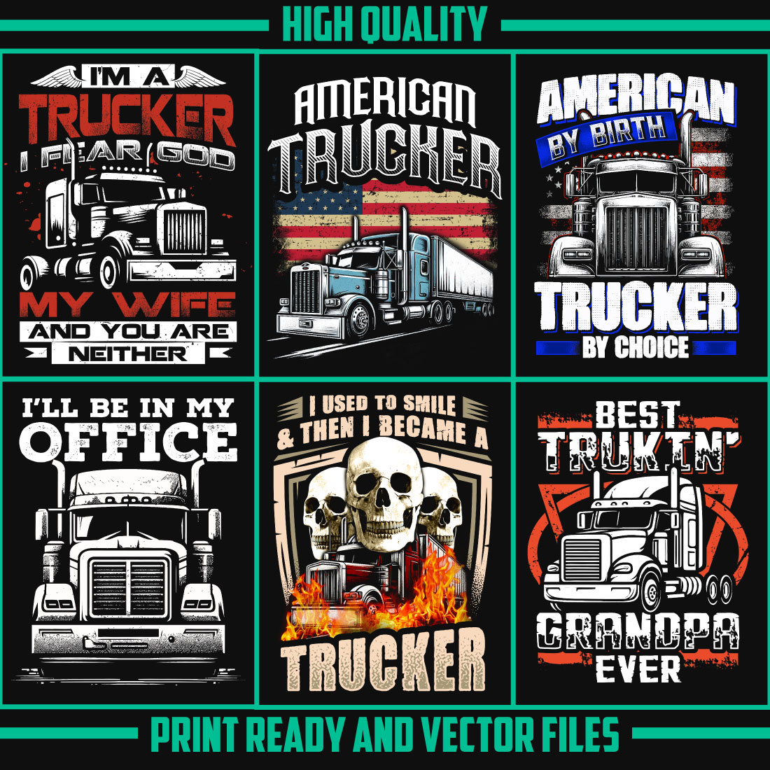10 best selling truck driver t shirt design bundle preview image.