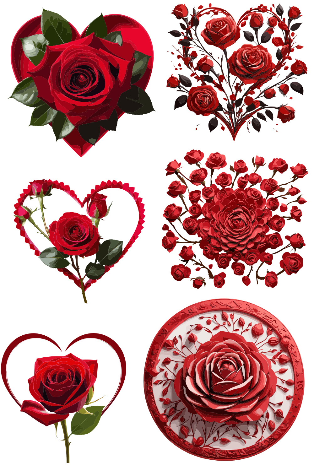 Vector realistic different shape Red color rose flower pattern pinterest preview image.