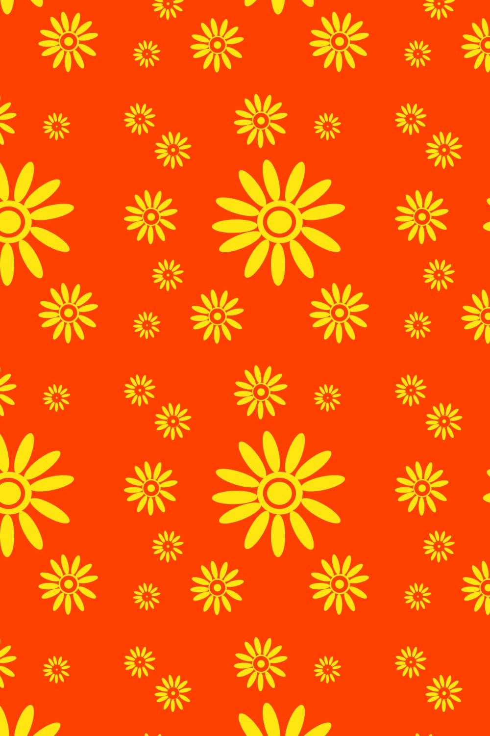 Orange color pattern with yellow flowers for fabrics, textiles, backgrounds and stationery pinterest preview image.