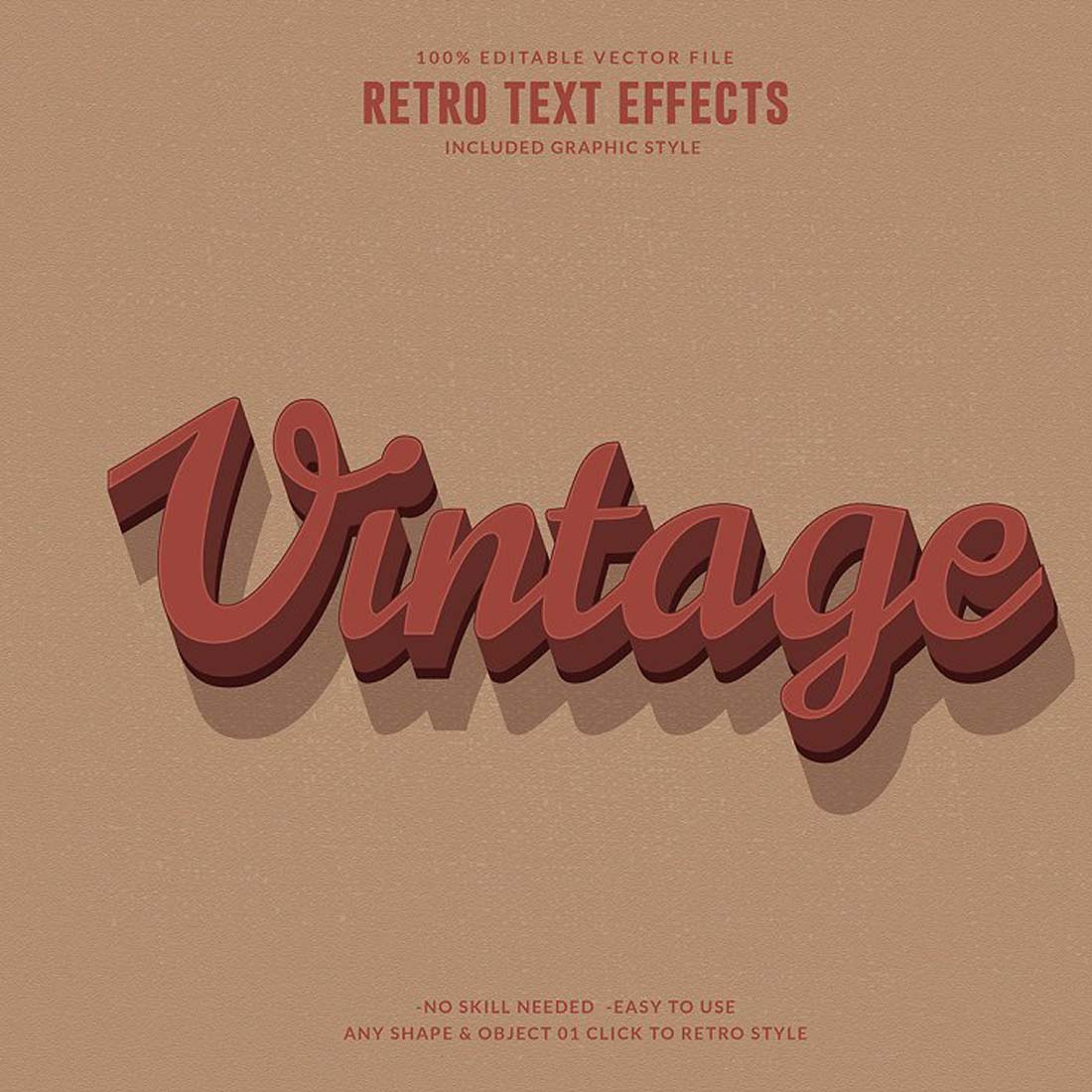 Editable Retro Vector Text Effect preview image.