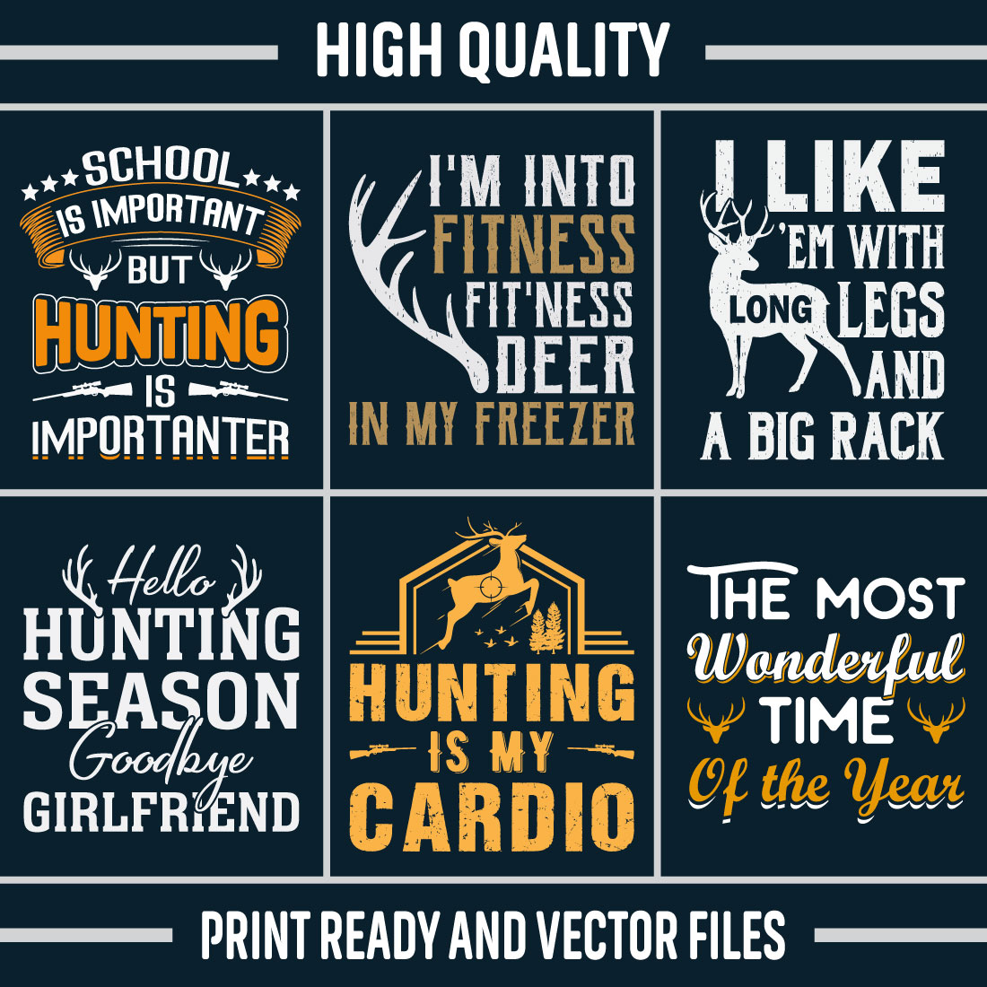 15 Hunting Typography SVG Bundle T-Shirt Design Vector Template preview image.