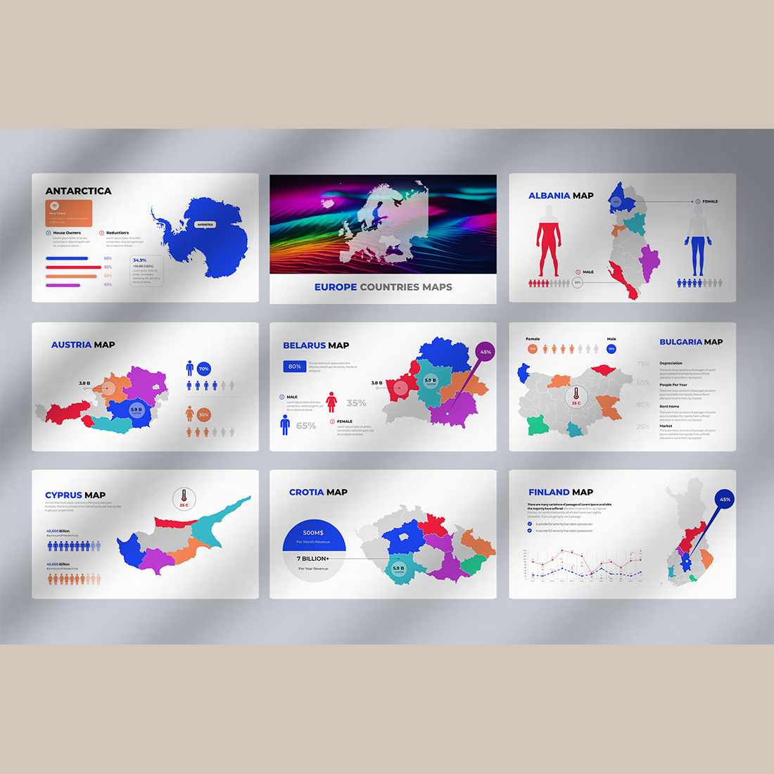 World Map Editable PowerPoint Template preview image.