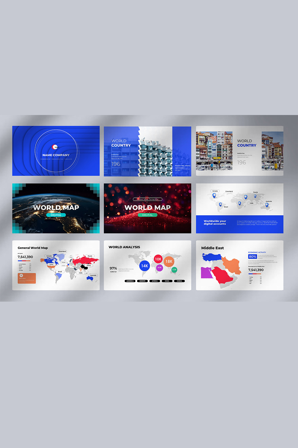 World Map Editable PowerPoint Template pinterest preview image.