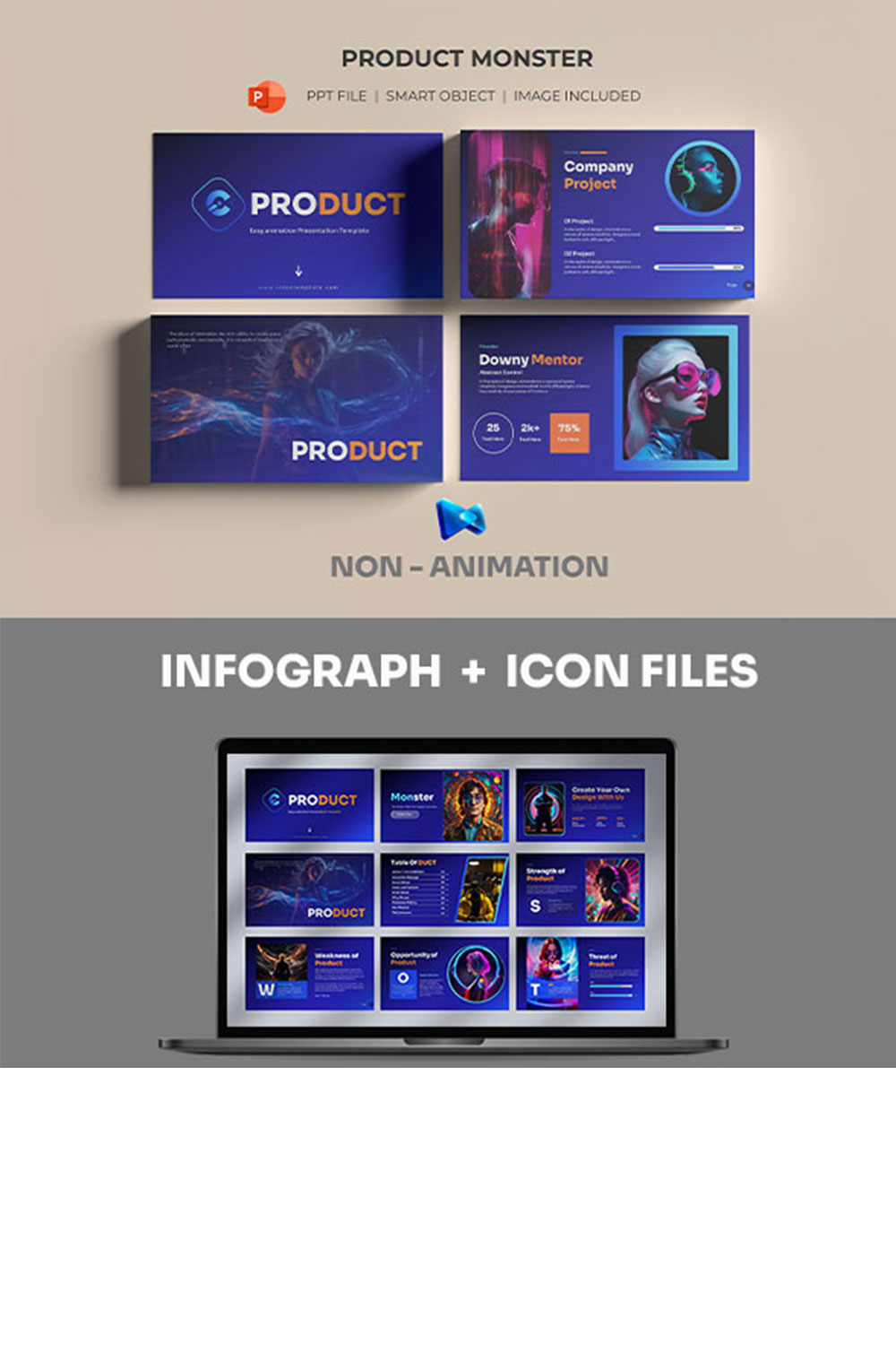 Product Monster PowerPoint Presentation Template pinterest preview image.