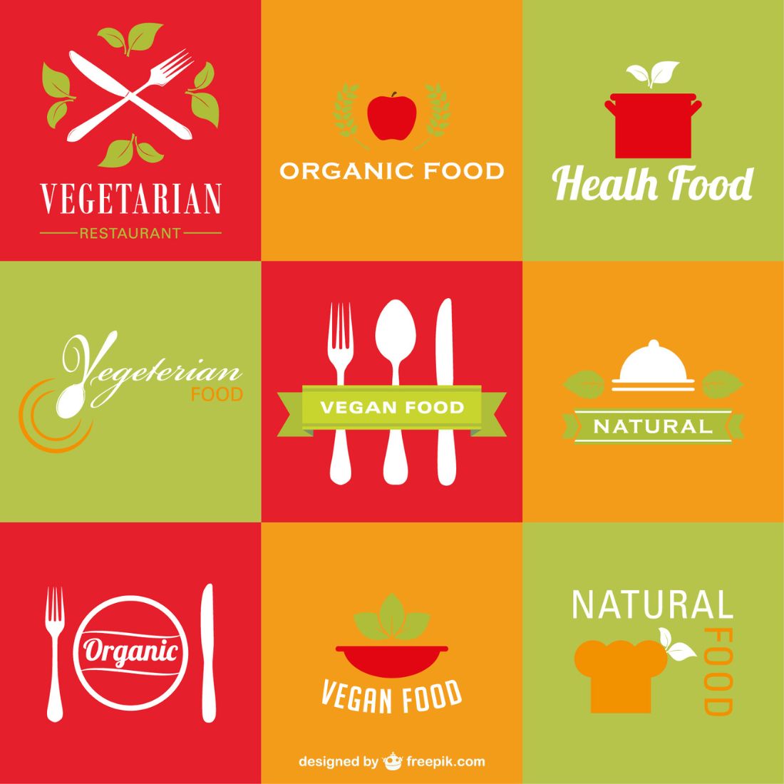 Vector restaurant healthy organic vegetarian logos preview image.