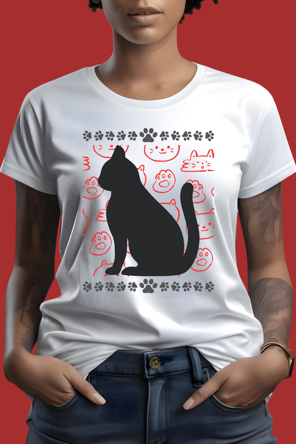 Cat Design T-Shirt pinterest preview image.