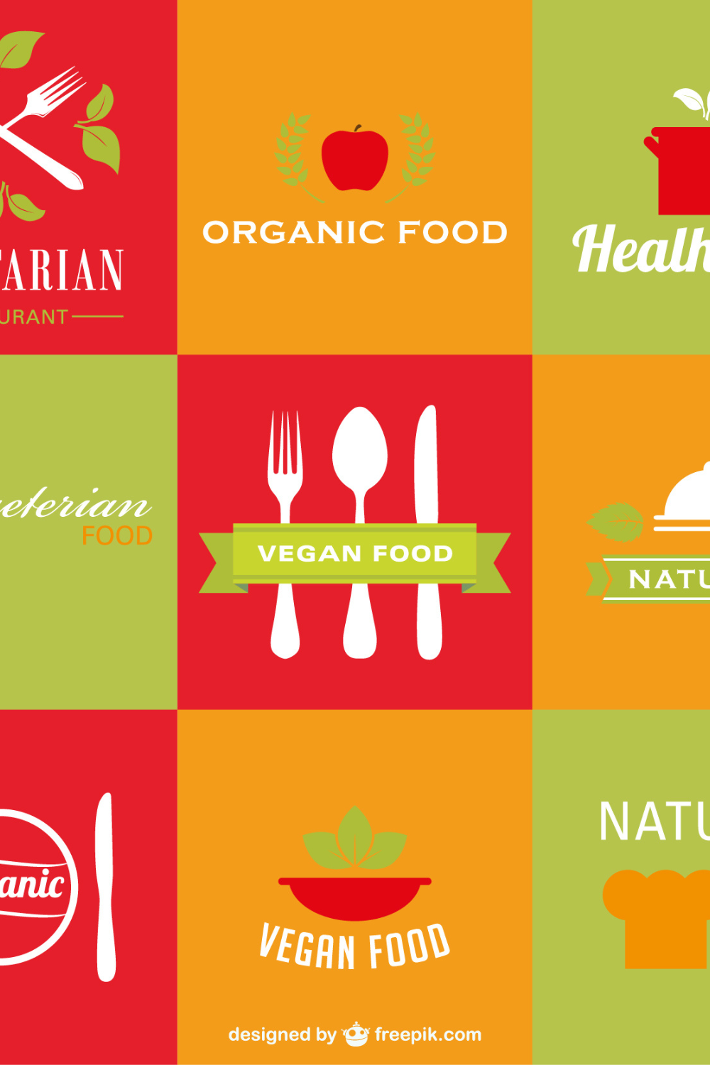 Vector restaurant healthy organic vegetarian logos pinterest preview image.