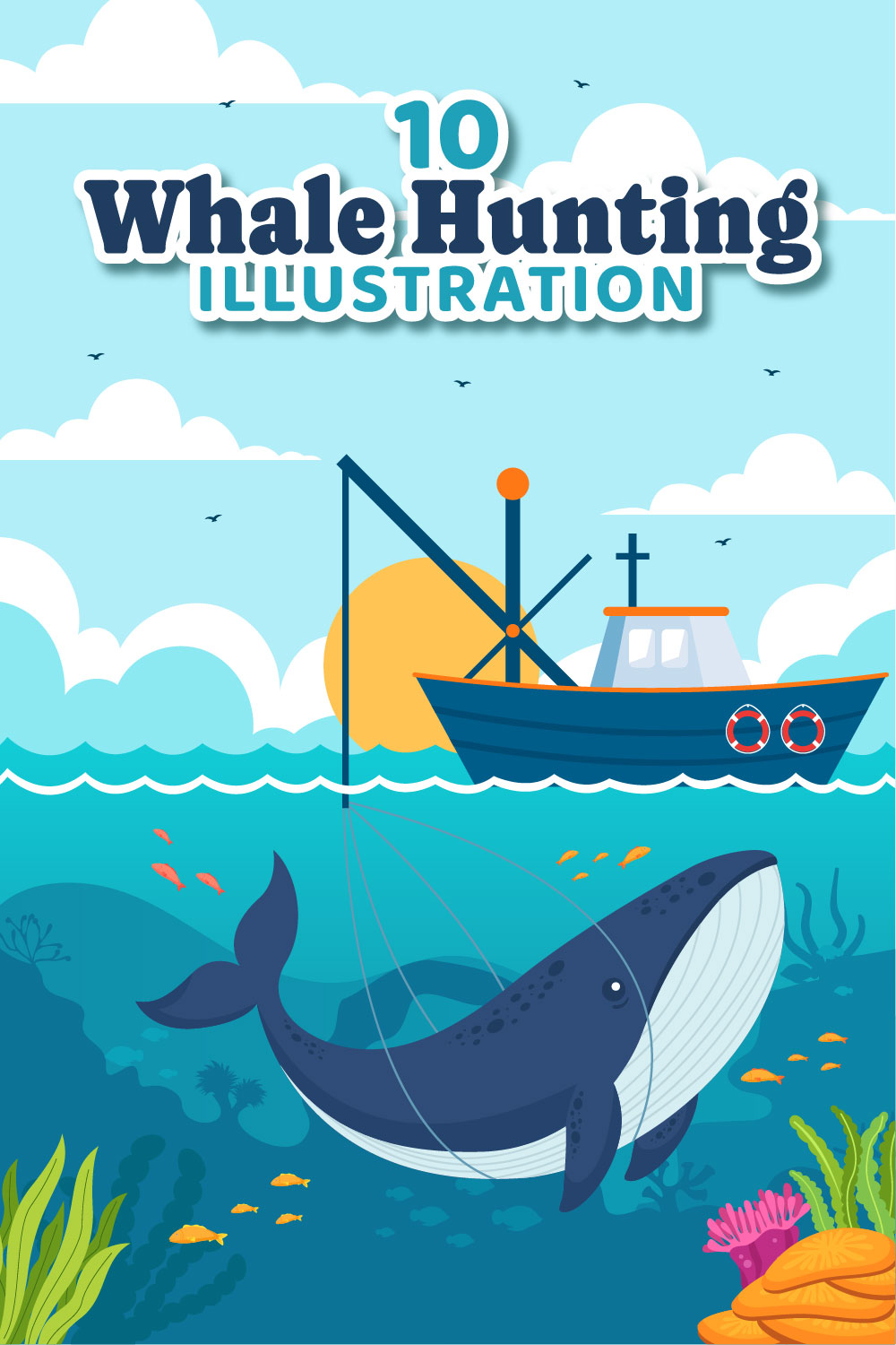 10 Whale Hunting Illustration pinterest preview image.