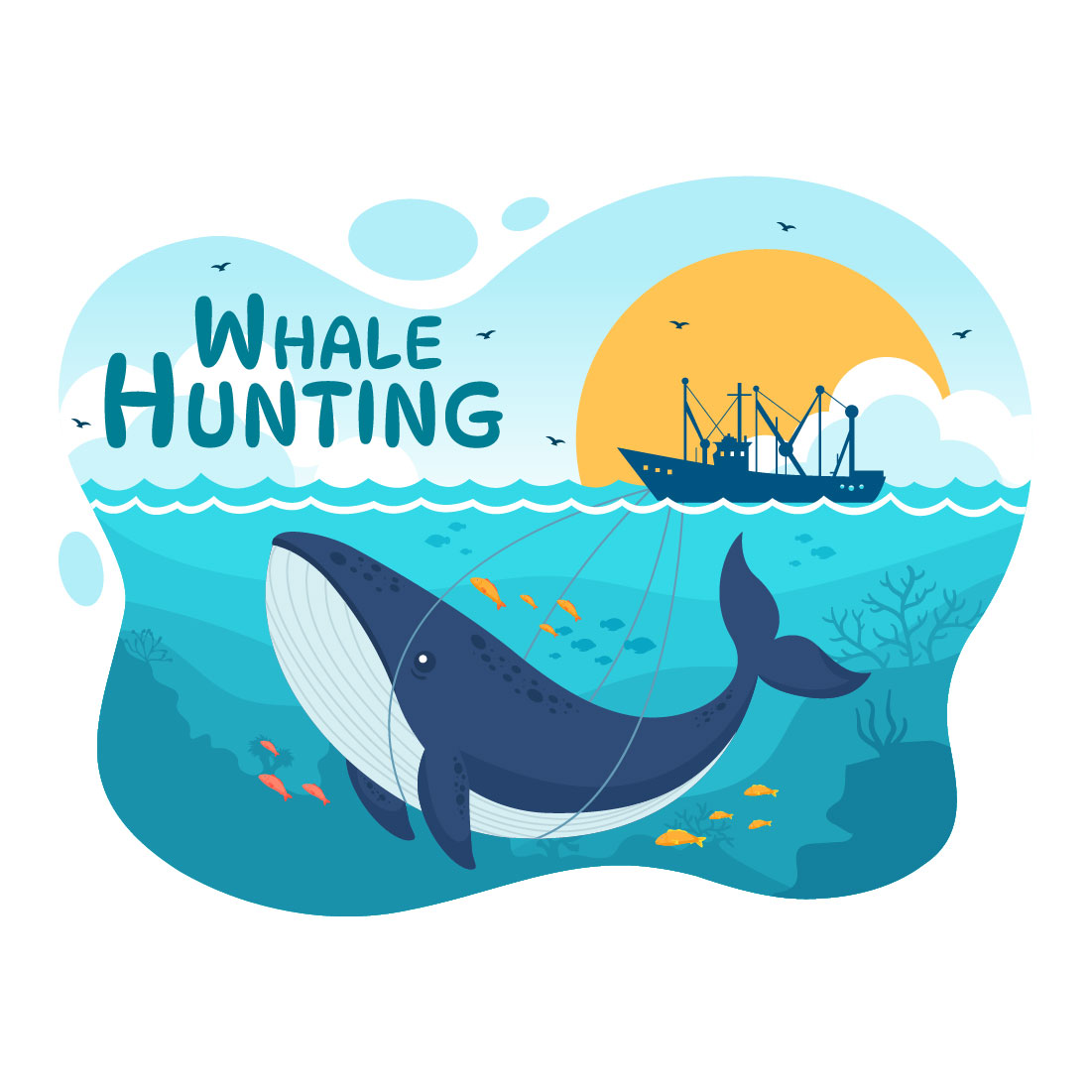 10 Whale Hunting Illustration preview image.