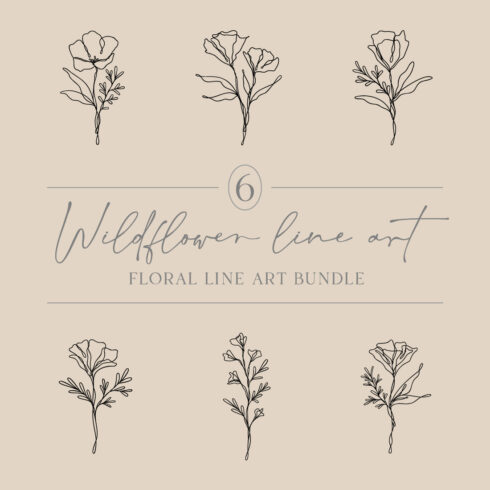 Floral Line Art Bundle Of 6 | Continuous Line Wildflower Design Set cover image.