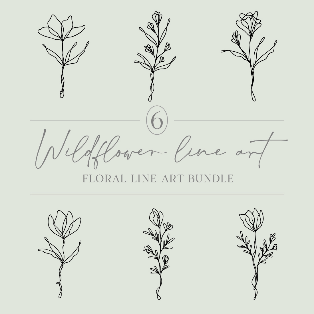 Floral Line Art Bundle Of 6 | Continuous Line Wildflower Designs cover image.